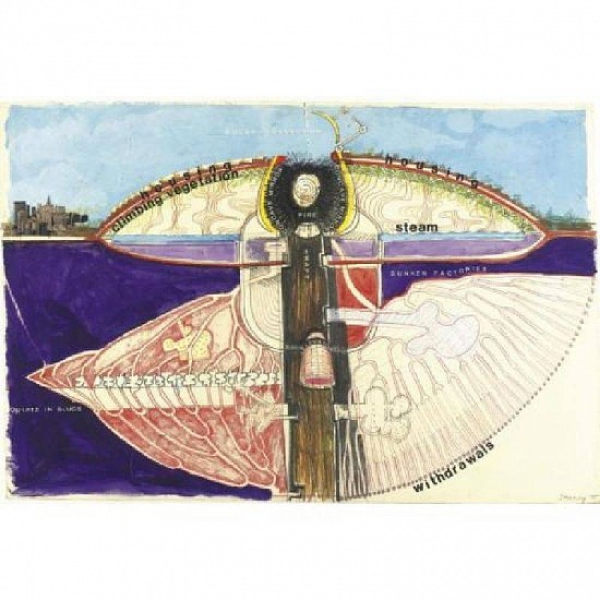 Juan Downey, Project for Roosevelt Island Competition: Section of Proposal
Drawing and collage on paper