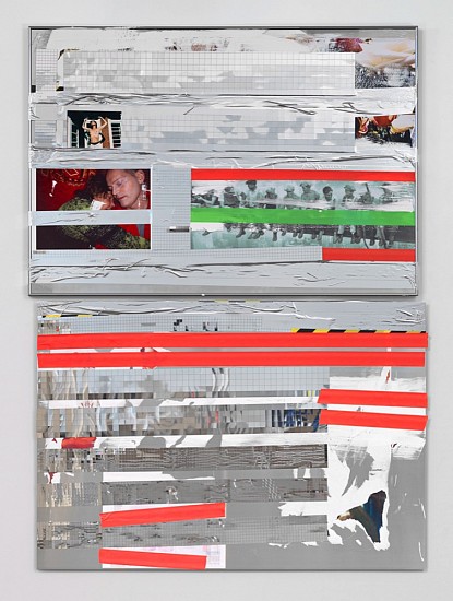 Isa Genzken, Untitled
2015, Mirror foil, adhesive tape, photo prints, plastic, acrylic on steel panels